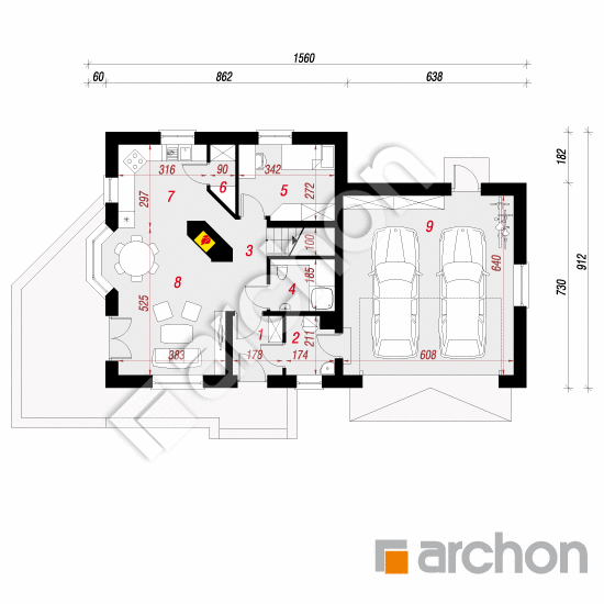 Проект дома ARCHON+ Дом в рододендронах 3 (Г2) План першого поверху