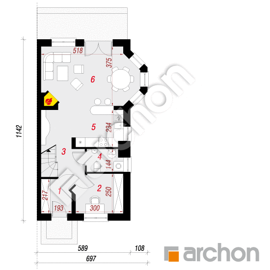 Проект дома ARCHON+ Дом под гинко 2 вер.2 План першого поверху