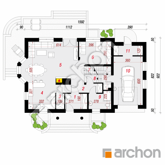 Проект дома ARCHON+ Дом в нектаринах 2 (П) вер.2 План першого поверху