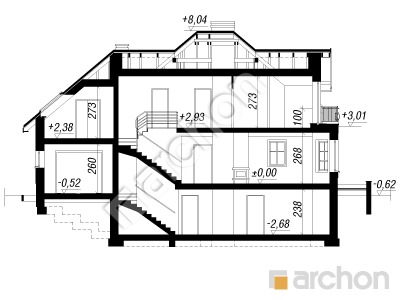 Проект дома ARCHON+ Дом в нектаринах 2 (П) вер.2 Розріз будинку