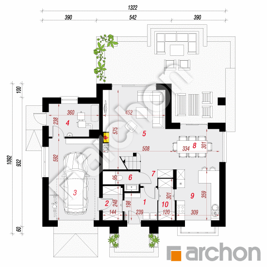 Проект будинку ARCHON+ Будинок в калатеях 6 (Т) План першого поверху