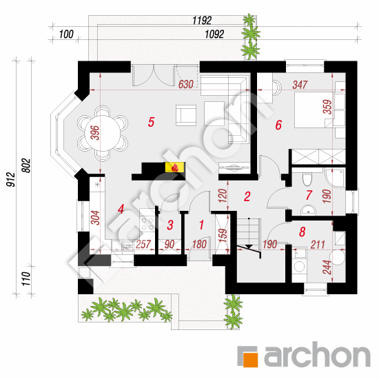 Проект дома ARCHON+ Дом в деванне вер.2 План першого поверху