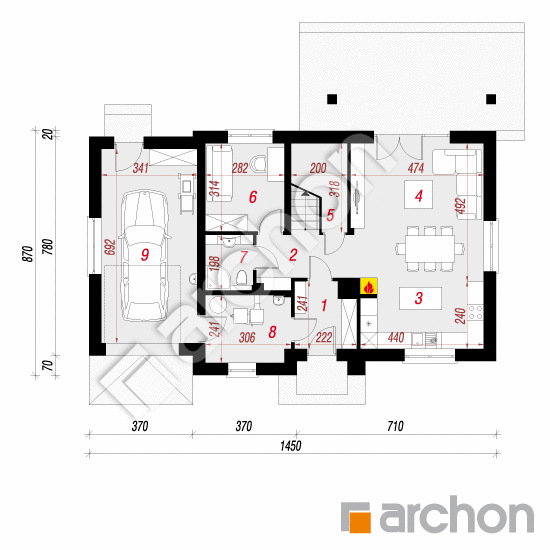 Проект дома ARCHON+ Дом в хлорофитуме 5 (Г) План першого поверху
