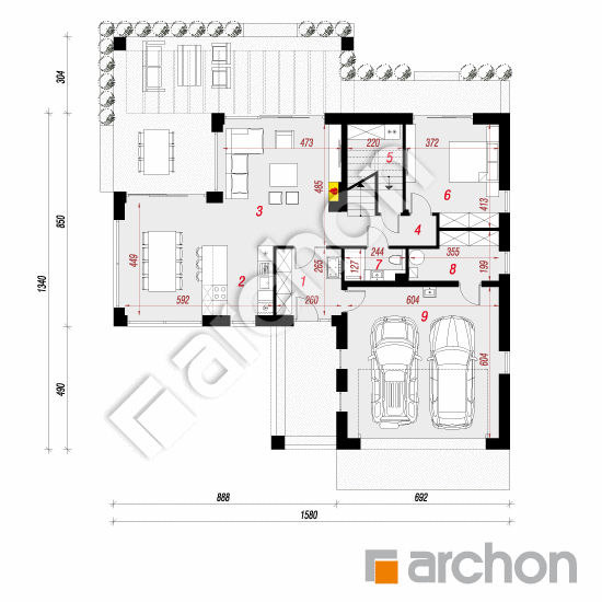 Проект будинку ARCHON+ Будинок в дабеціях 2 (Г2) План першого поверху