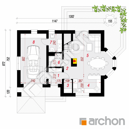 Проект будинку ARCHON+ Будинок у скальниках 3 вер.2 План першого поверху