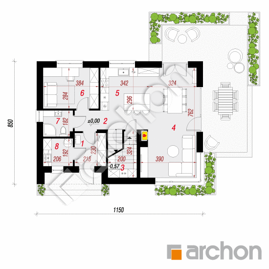 Проект будинку ARCHON+ Будинок в малинівці 30 План першого поверху