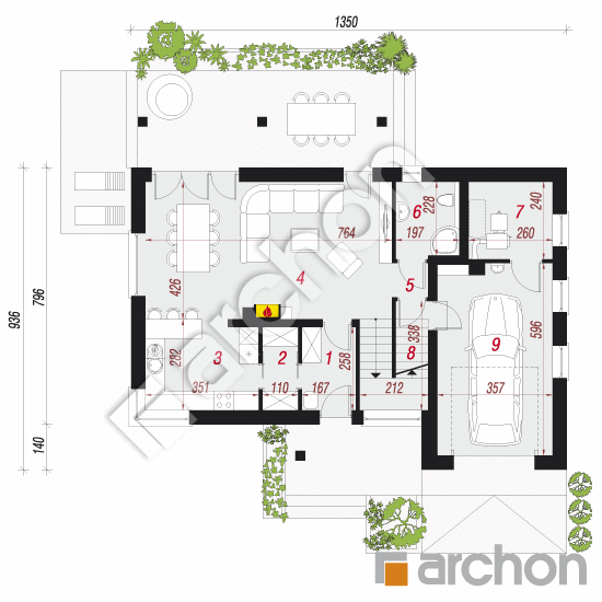 Проект дома ARCHON+ Дом в журавках 4 (Т) План першого поверху