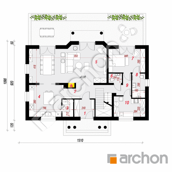 Проект дома ARCHON+ Дом в астрах вер.2 План першого поверху