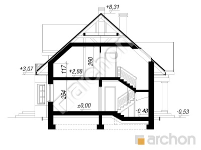 Проект дома ARCHON+ Дом в клубнике вер.2 Розріз будинку