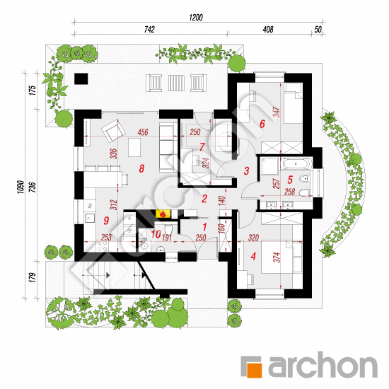 Проект дома ARCHON+ Вилла Луиза 2 (Р2) План першого поверху