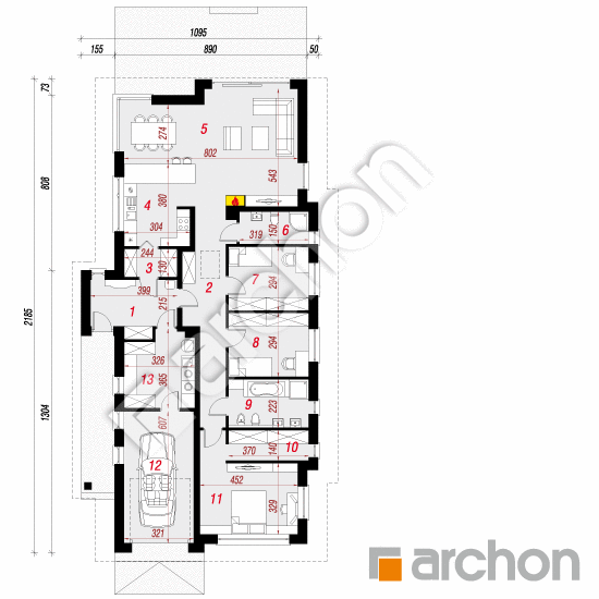 Проект будинку ARCHON+ Будинок в араліях План першого поверху