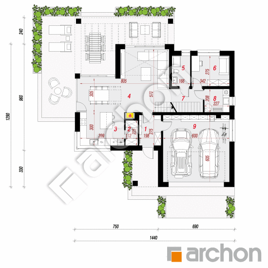 Проект будинку ARCHON+ Будинок в дабеціях 5 (Г2) План першого поверху