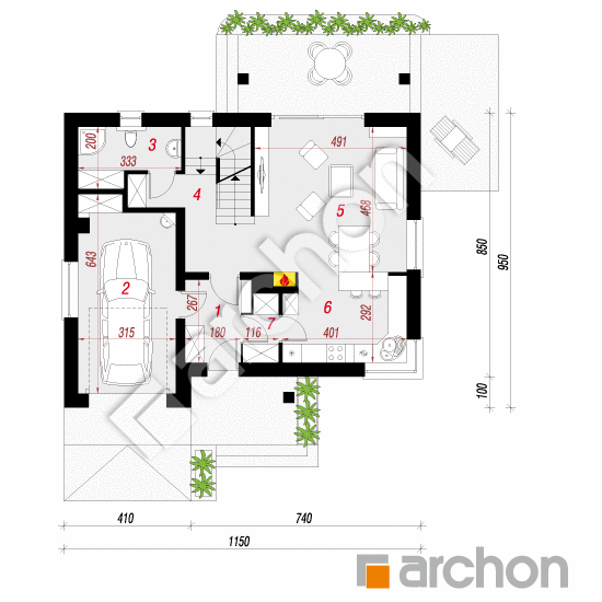 Проект будинку ARCHON+ Будинок в яблонках (П) План першого поверху