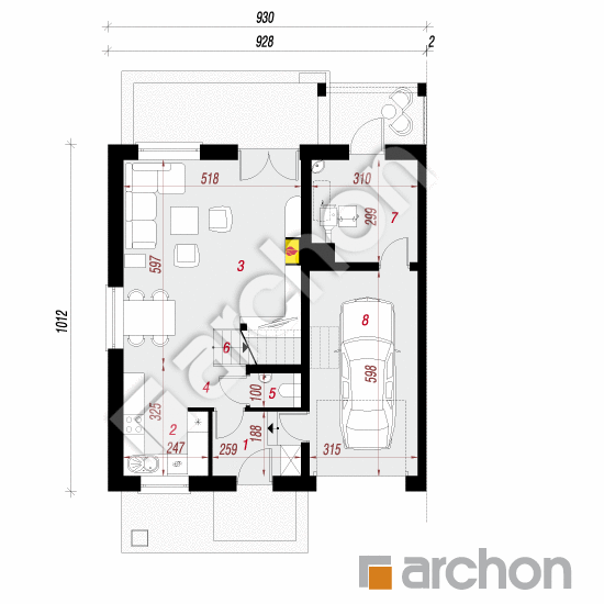 Проект будинку ARCHON+ Будинок в цикламенах 3 (Б) вер. 3 План першого поверху