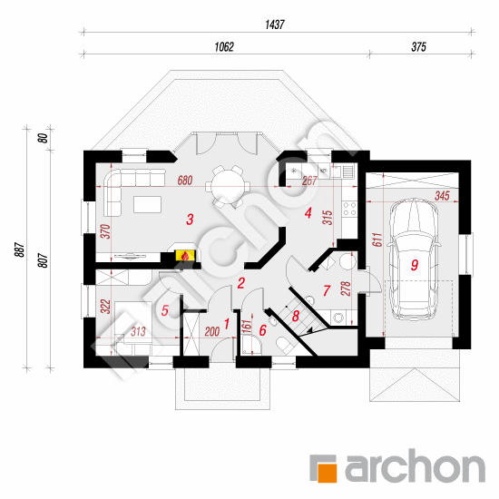 Проект дома ARCHON+ Дом в георгинах 2 вер. 2 План першого поверху