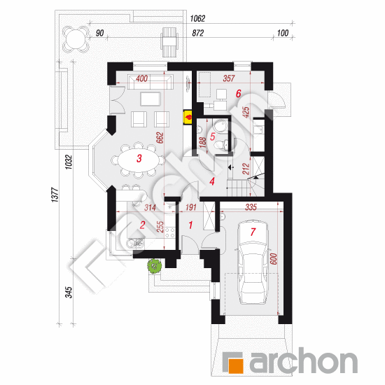 Проект будинку ARCHON+ Будинок в руколі (H) вер.2 План першого поверху