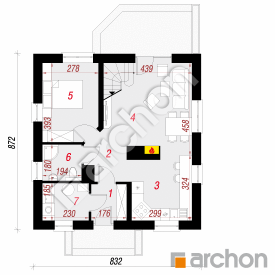 Проект будинку ARCHON+ Будинок в суниці вер. 2 План першого поверху