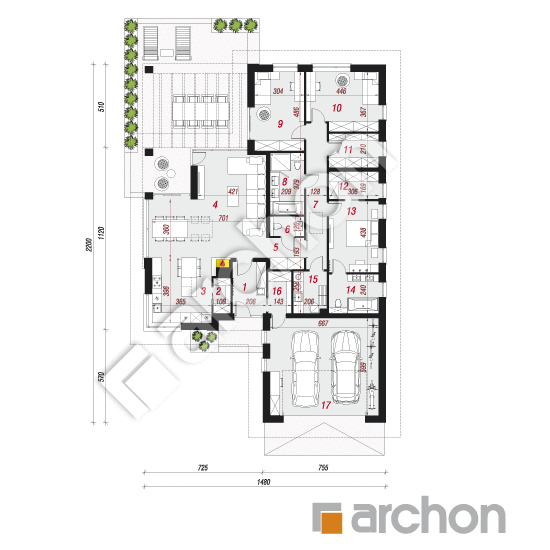 Проект будинку ARCHON+ Будинок в підсніжниках 5 (Г2 План першого поверху