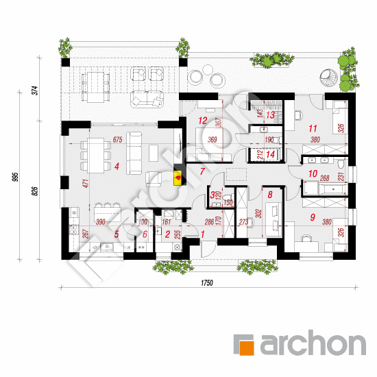 Проект дома ARCHON+ Дом в ромашках 3 План першого поверху