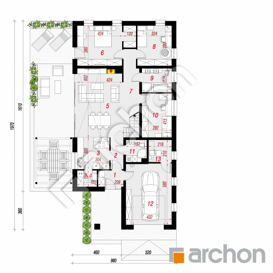 Проект дома ARCHON+ Дом в бетулиях План першого поверху