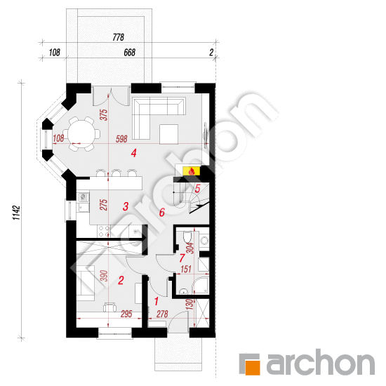 Проект будинку ARCHON+ Будинок в дельфініумі 5 (Б) План першого поверху