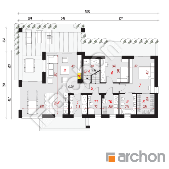 Проект будинку ARCHON+ Будинок в дабеціях (М) План першого поверху