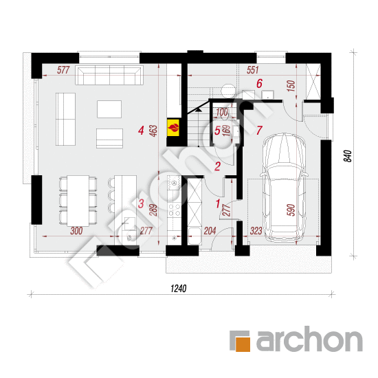 Проект будинку ARCHON+ Вілла Поля План першого поверху