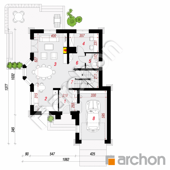 Проект дома ARCHON+ Дом в рукколе (П) вер.2 План першого поверху