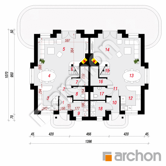 Проект будинку ARCHON+ Будинок в цикламенах 2 (Р2) вер. 2 План першого поверху