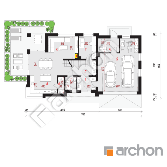 Проект будинку ARCHON+ Будинок в смарагдах 3 (Г2А) План першого поверху