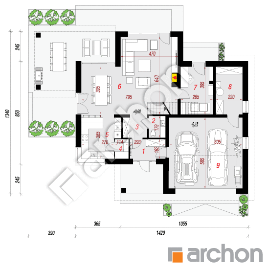 Проект дома ARCHON+ Вилла Миранда 6 (Г2) План першого поверху