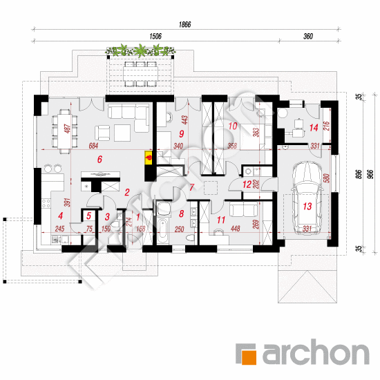 Проект дома ARCHON+ Дом в мекинтошах 4 План першого поверху