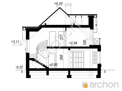 Проект дома ARCHON+ Дом под калиной вер.2 Розріз будинку