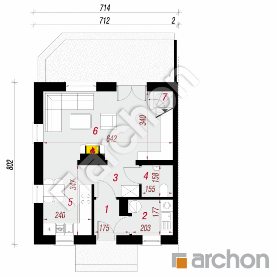 Проект дома ARCHON+ Дом в бруснике Б вер.2 План першого поверху