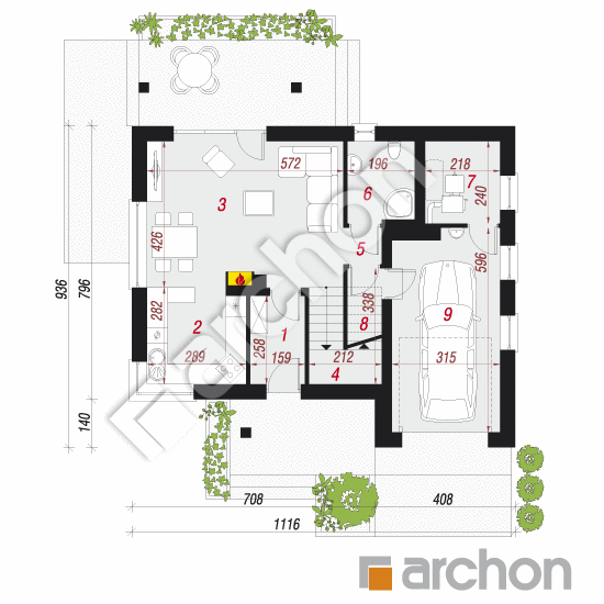 Проект дома ARCHON+ Дом в журавках вер.2 План першого поверху