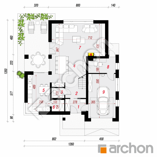 Проект будинку ARCHON+ Будинок в клетрах План першого поверху