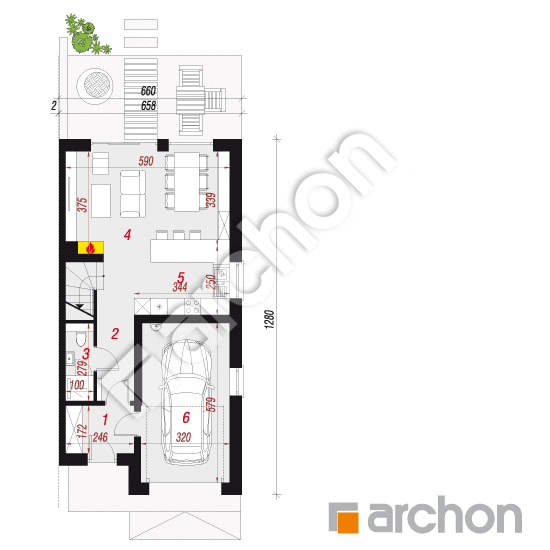 Проект дома ARCHON+ Дом под гинко 14 (ГБ) План першого поверху