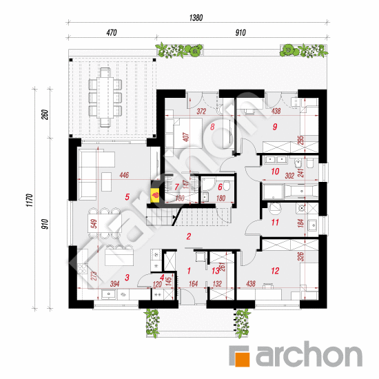 Проект дома ARCHON+ Дом в петуниях 2 План першого поверху