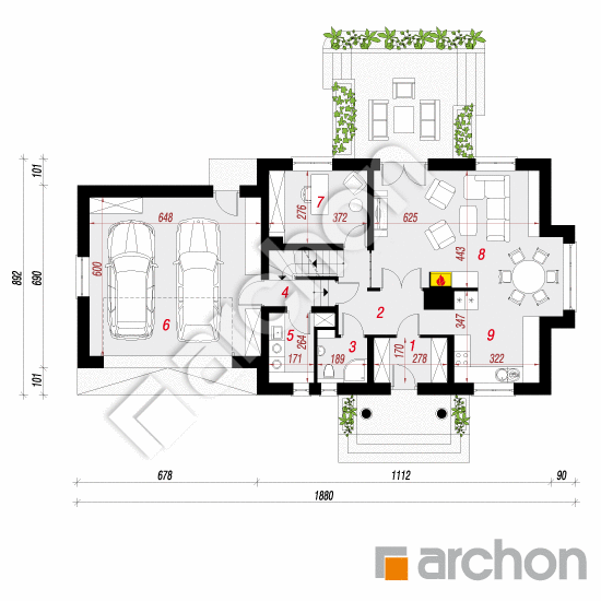 Проект дома ARCHON+ Дом в вербенах 5 (Г2П) План першого поверху