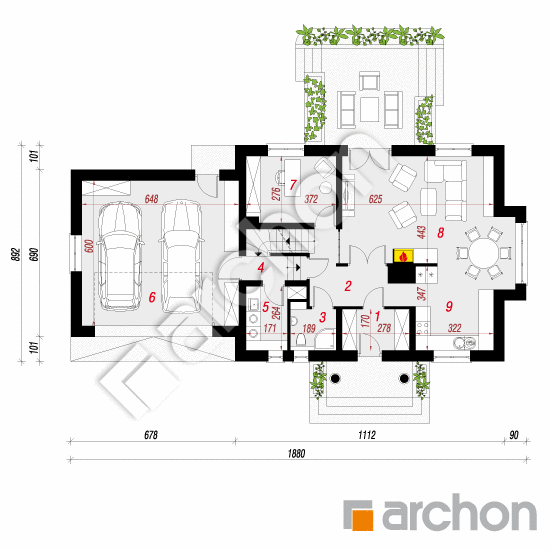 Проект дома ARCHON+ Дом в вербене 5 (Г2П) План першого поверху