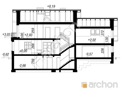Проєкт будинку ARCHON+ Будинок у вербені 5 (Г2П) Розріз будинку