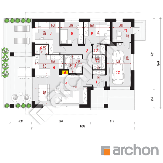 Проект дома ARCHON+ Дом в сирени 11 План першого поверху