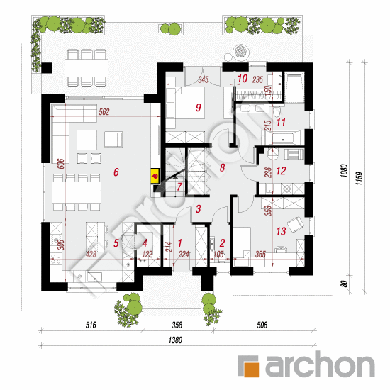 Проект будинку ARCHON+ Будинок під ціцербітою 4 План першого поверху