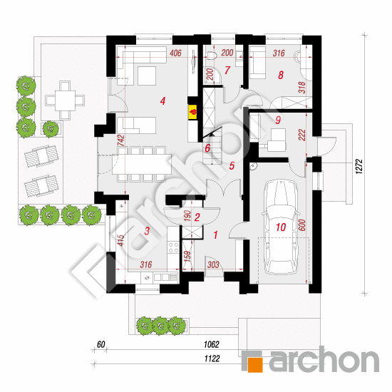 Проект будинку ARCHON+ Будинок в тим'яні (Н) вер.2 План першого поверху