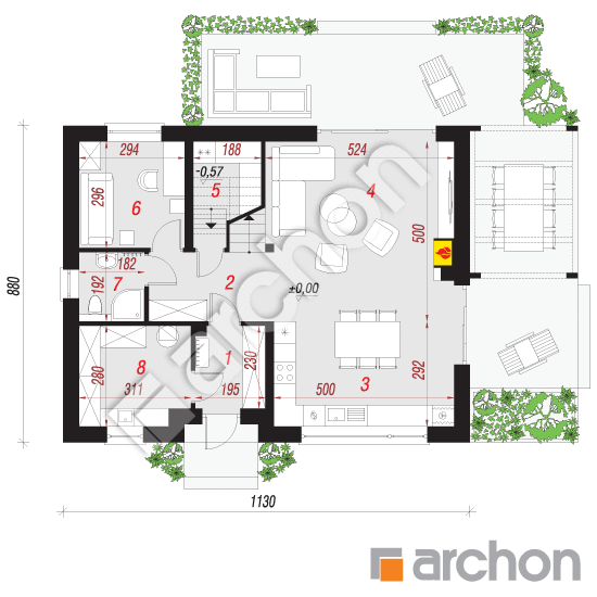 Проект будинку ARCHON+ Будинок в хлорофітумі 14 План першого поверху