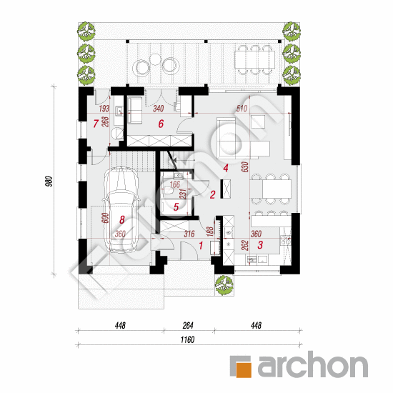 Проект дома ARCHON+ Дом в мальвах 2 План першого поверху
