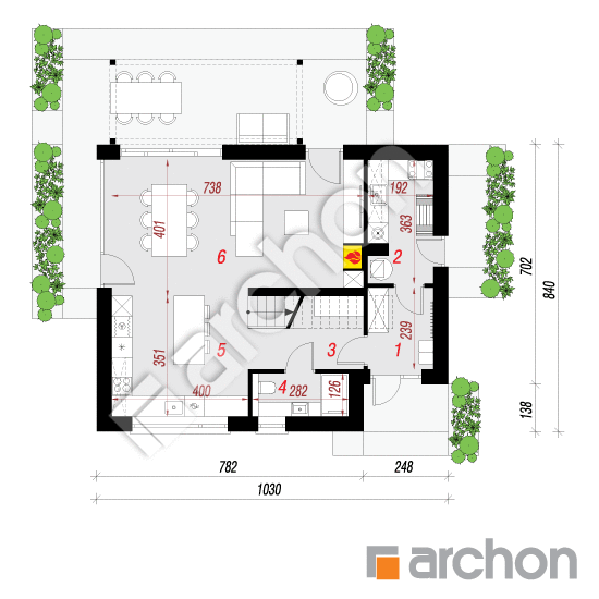 Проект будинку ARCHON+ Будинок у гніздівках (Е) План першого поверху