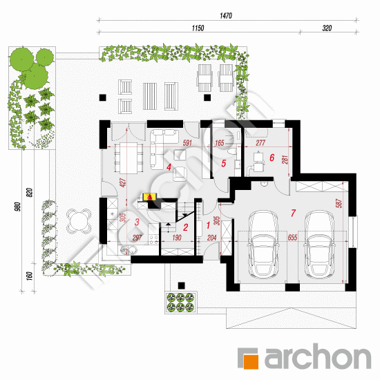 Проект будинку ARCHON+ Будинок в журавках 7 (Г2) План першого поверху