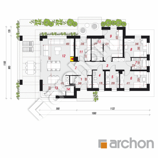 Проект дома ARCHON+ Дом в пеперомиях 2 План першого поверху