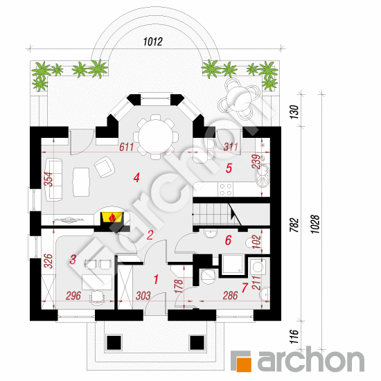 Проект будинку ARCHON+ Будинок під білою акацією вер.2 План першого поверху